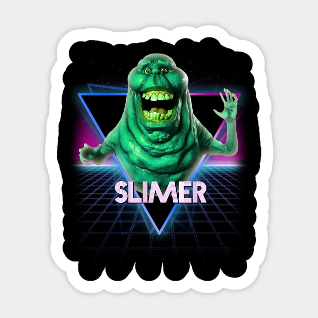 Slimer Ghostbusters Retro 80s Neon Landscape Sticker by Bevatron